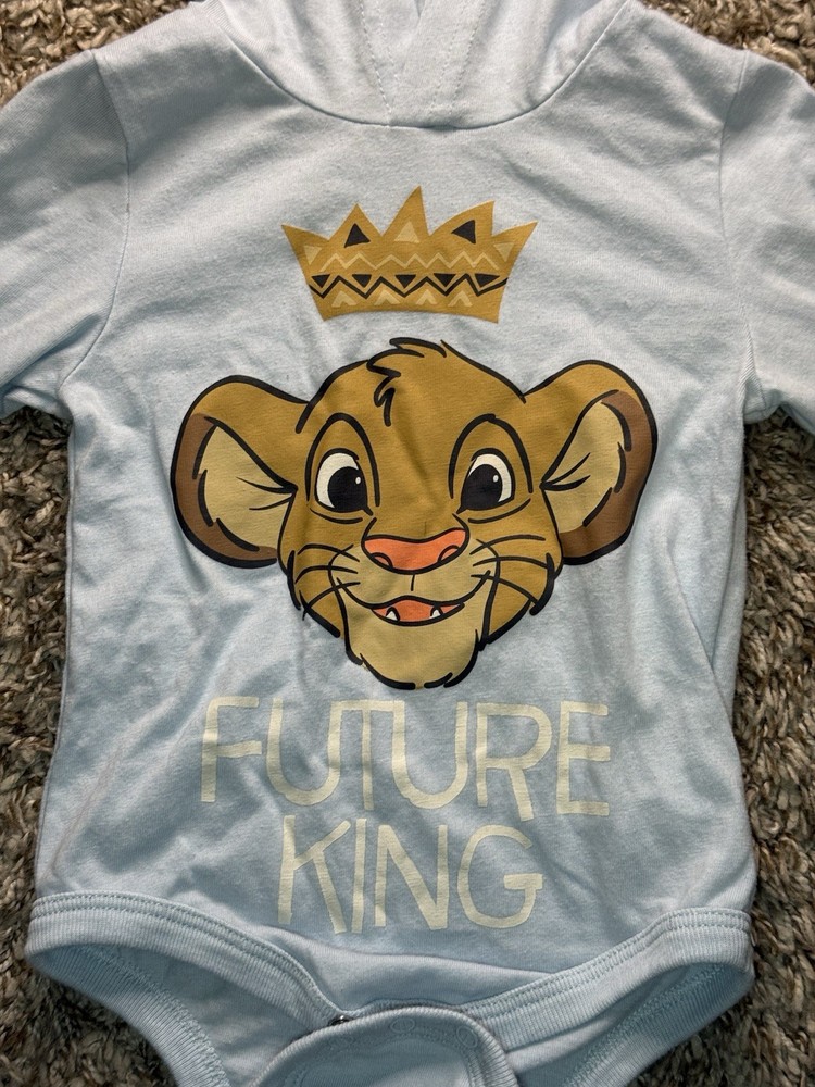 Disney Simba Future King Baby Bodysuit Hooded Blue Long Sleeve 18M Lion King