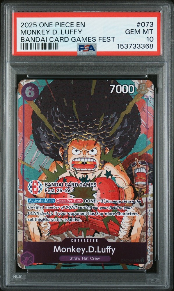 One Piece Monkey D. Luffy 2025 Promos #073 Bandai Card Games Fest Psa 10RCH IS ACCEPTING CONSIGNMENTS! UP TO 95% PAYOUTS!