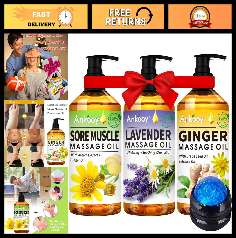 3 Pack Massage Oil for Massage Therapy,Sore Muscle Arnica Oil & Relaxing Lavende