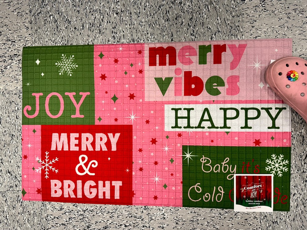 Pink Christmas Merry Outdoor Accent Decorative Holiday Cookie Floor Mat Doormat-image