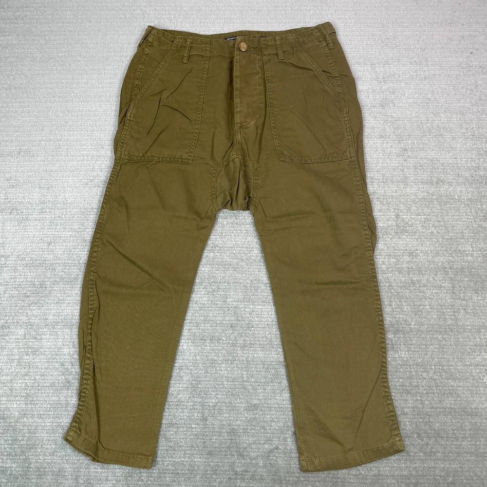 Zara Pants Women XS Olive Green Trousers Drop Crotch Casual Button Fly Skinny