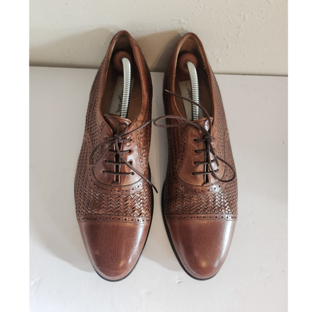 Mezlan Brown Woven Leather Lace-Up Oxford Cap Toe Dress Shoes Men's 10.5M