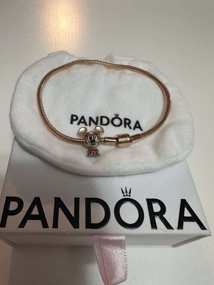 PANDORA Moments Barrel Clasp Snake Chain Charm Bracelet With Mickey Mouse Charm