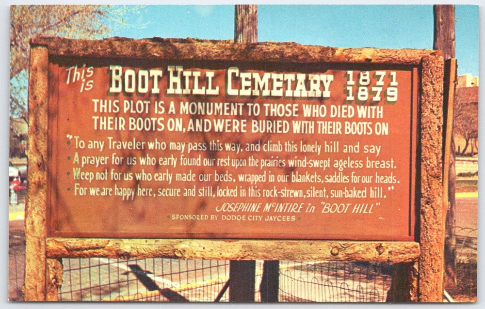 Boot Hill Cemetery Dodge City Kansas Plastichrome Postcard Old West