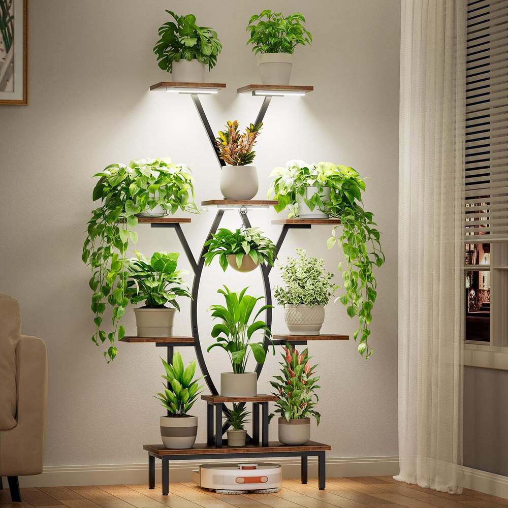 Plant Stand Indoor with Grow Lights - 9 Tiered Tall Plant Shelf, 63