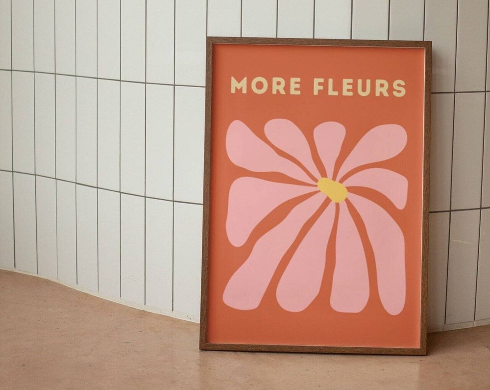 Funky Flower Wall Print Orange Pink Wall Art Floral Prints Large Art Botanical