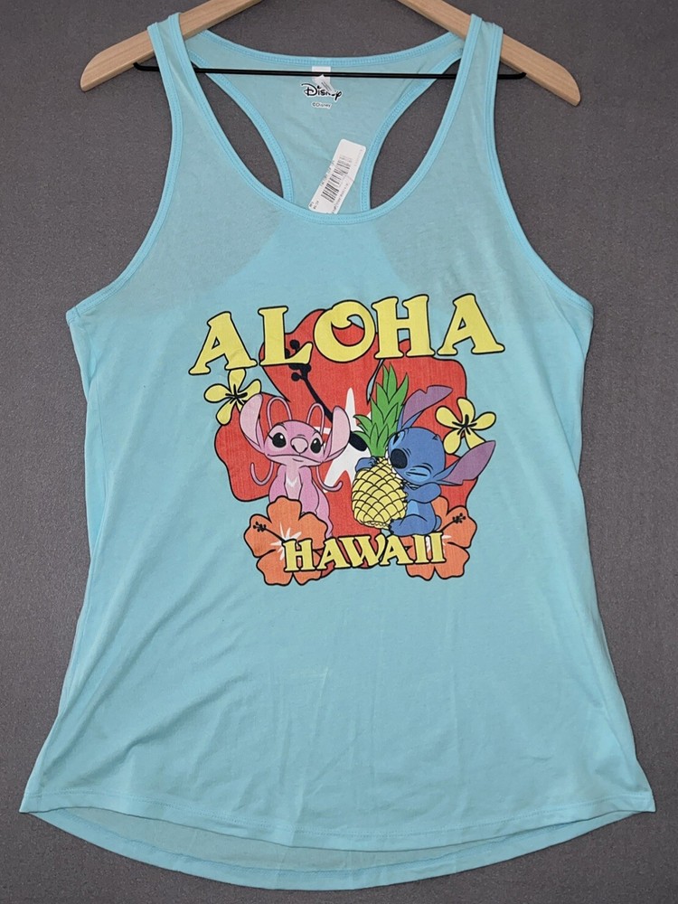 Disney Hawaii Stitch Tank Top Women's 2XL Blue Sleeveless Shirt Aloha