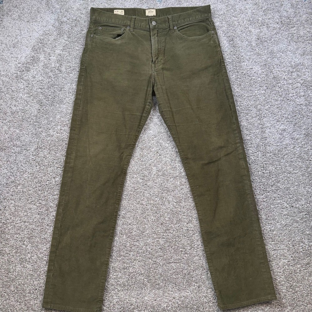 J.Crew 770 Corduroy Pants Mens Straight Stretch Olive Green 34x32 Excellent