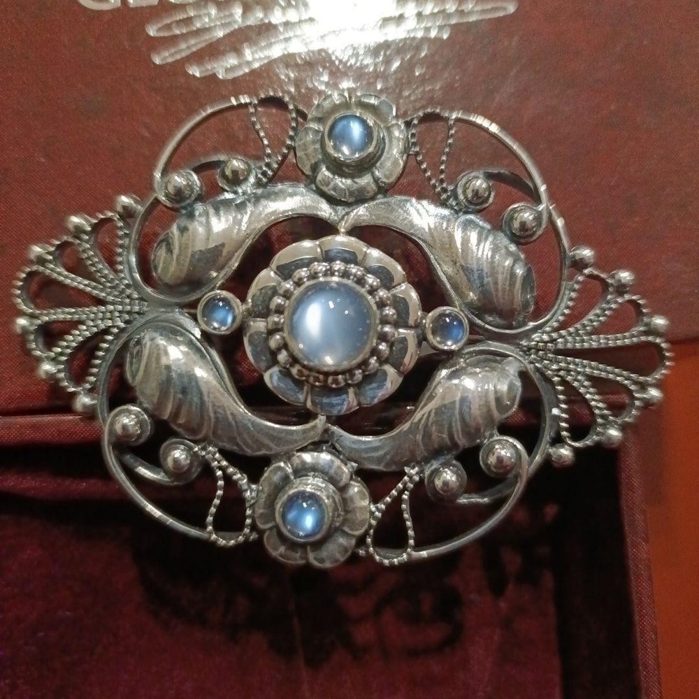 Georg Jensen Sterling Silver Blue Moonstone Brooch 172A Vintage Excellent
