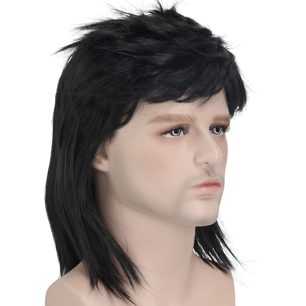 Acecharming Black Mullet wigs,70s 80s Rocking Dube Wig Punk Rocker Disco Mull...-image