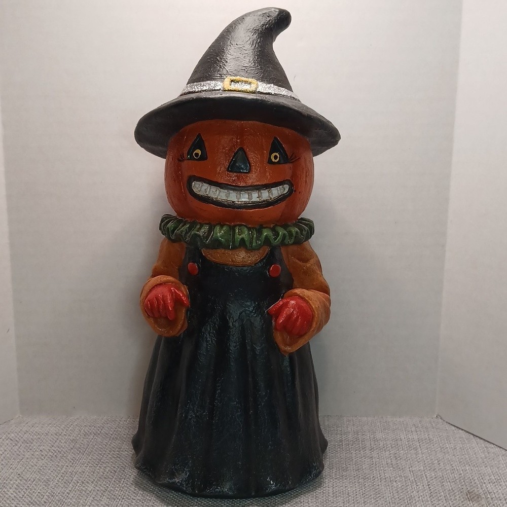 Retro Bethany Lowe Style Halloween Pumpkin Girl Witch Hat Prop Figurine