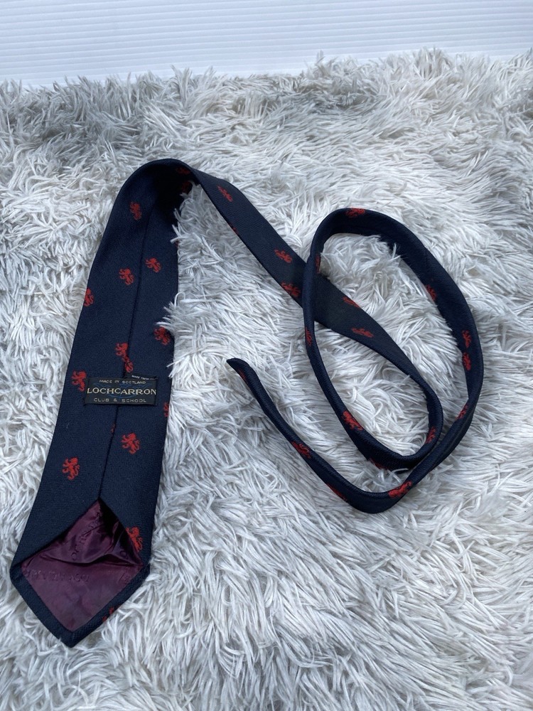 Lochcarron Club & School Tie Scotland Rampant Lion Navy Red 53” x 3” Vintage