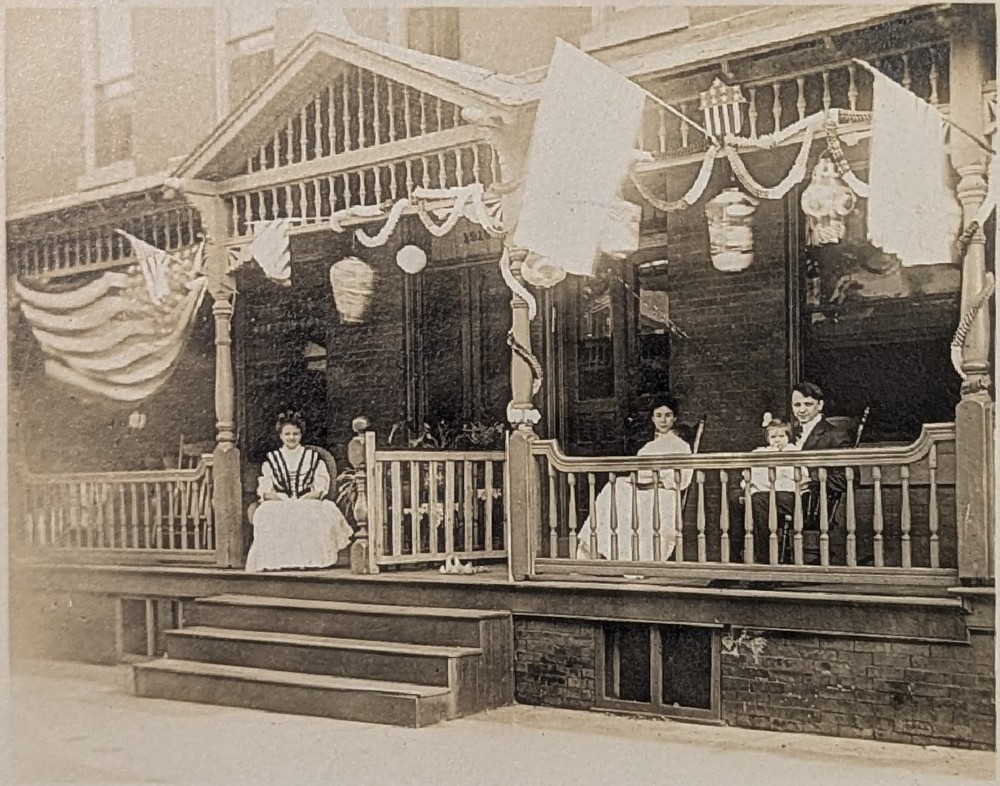 1907 Philadelphia PA 4th of July RPPC Postcard Patriotic Porch Lanterns Antique
