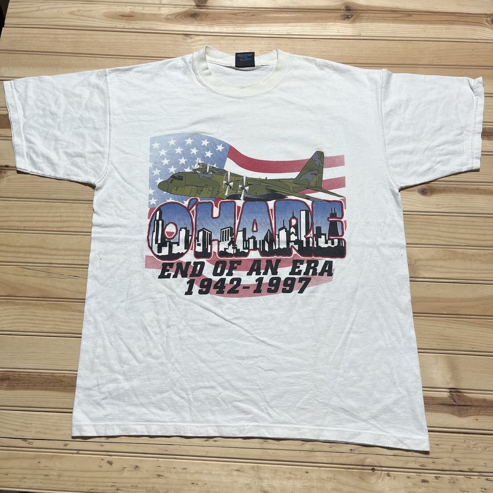 Vintage 1997 Óhare End Of An Era Military Aircraft Plane C-130 Shirt Size Large