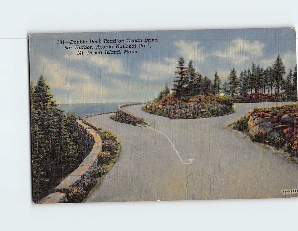 Postcard Double Deck Road Ocean Drive Acadia National Park Bar Harbor Maine USA-image