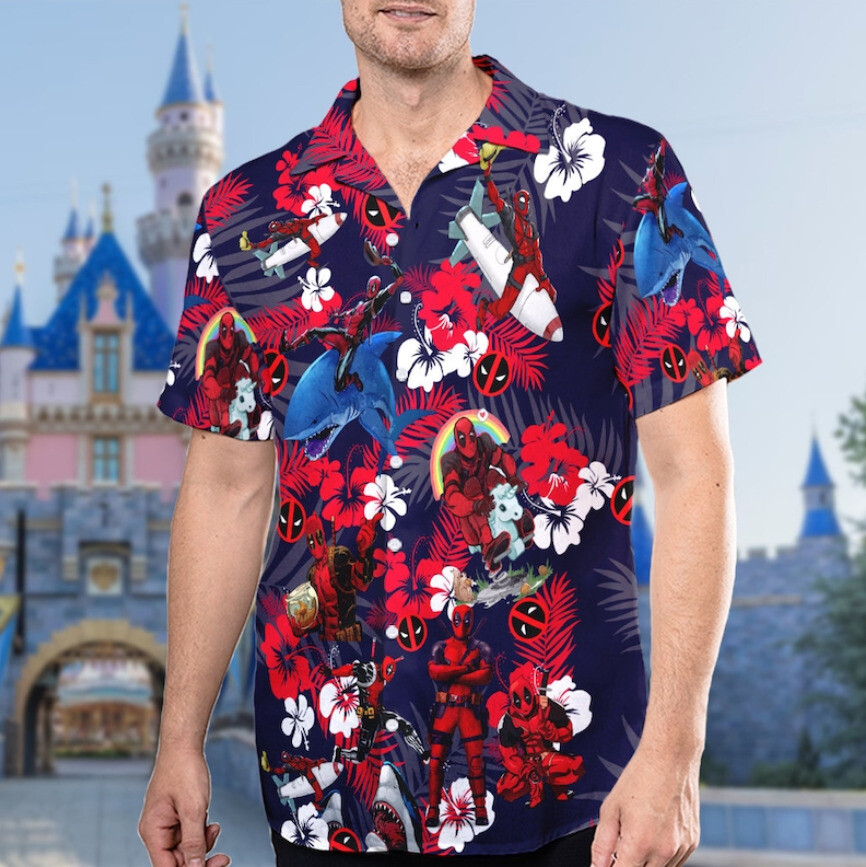 Deadpool Floral 3D Hawaiian Shirt Halloween Christmas Gift US Size Best Price