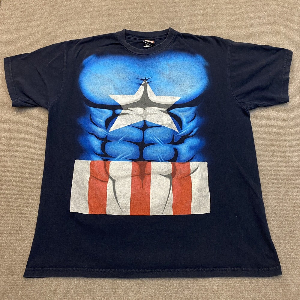 Mad Engine Marvel Captain America VTG T Shirt Big Front Graphic Size Large Men's