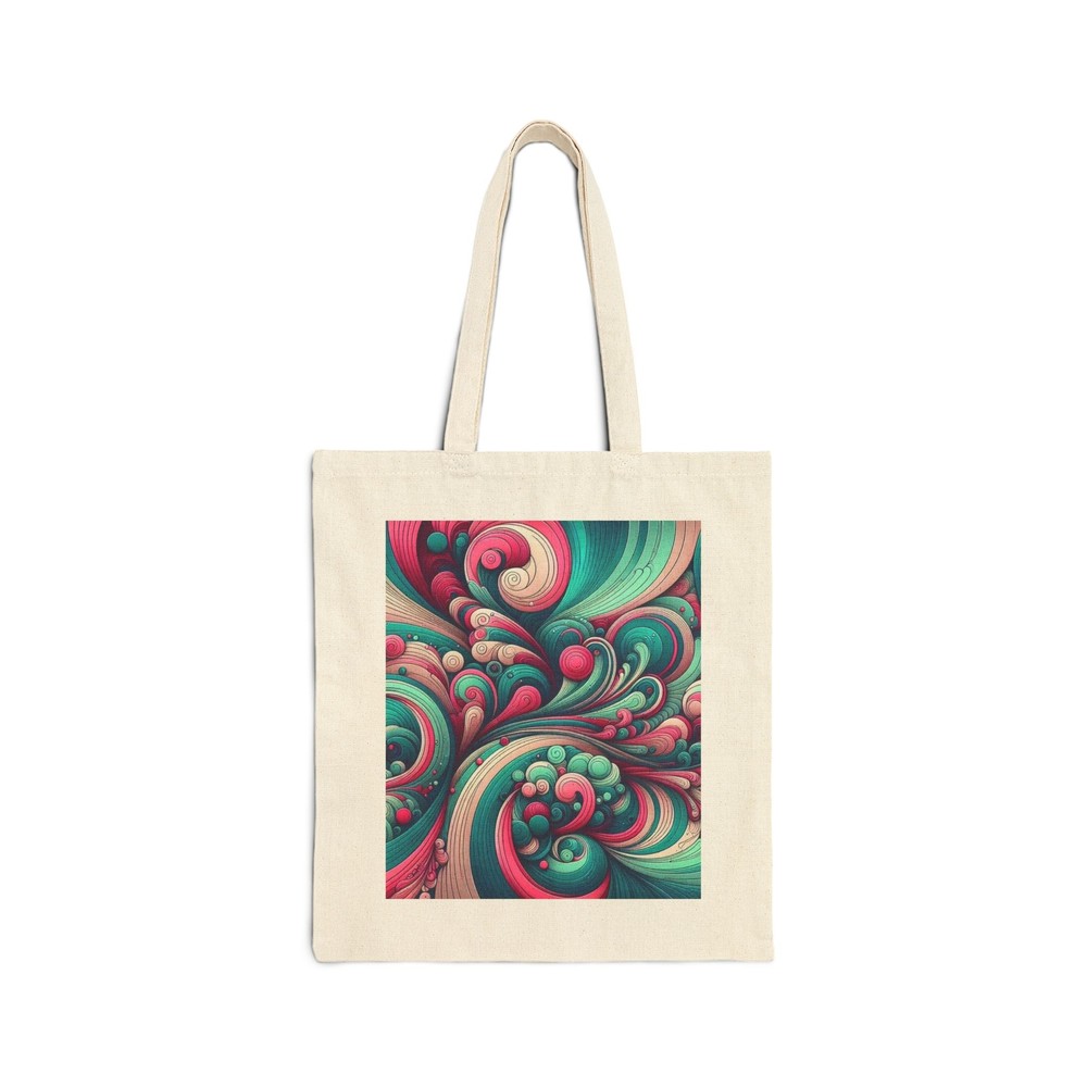 Cotton Canvas Tote Bag Teal Fushia and Mint Green Swirls Abstract Design 1, Gift