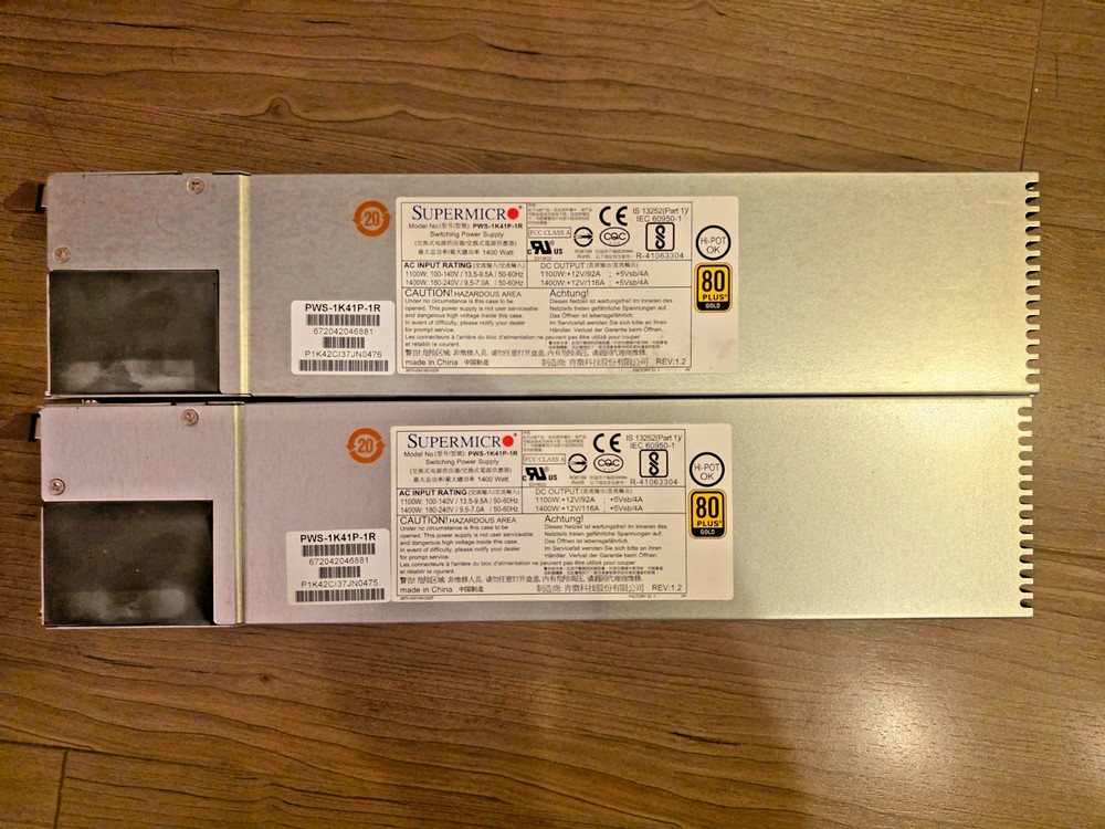 Lot of 2 Supermicro PWS-1K41P-1R 1400W 80 Plus Gold Power Supply