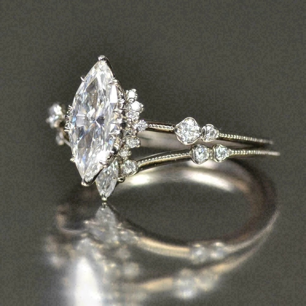 2.50CT Pear Lab Diamond Bridal Set Ring in 14K White Gold