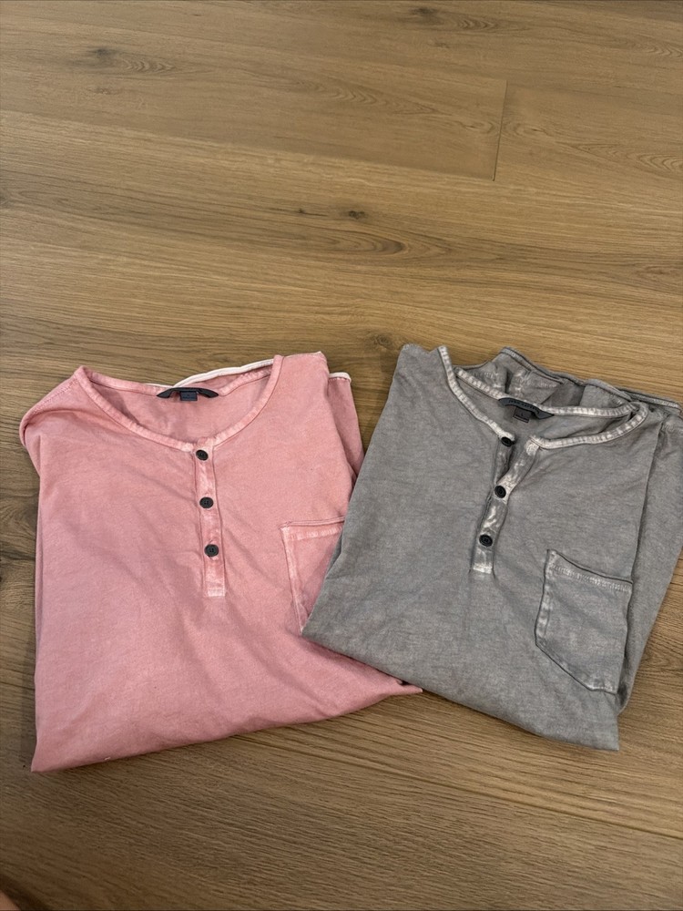 John Varvatos Rex Henley Short Sleeve T Shirt Large x2 Pink/grey
