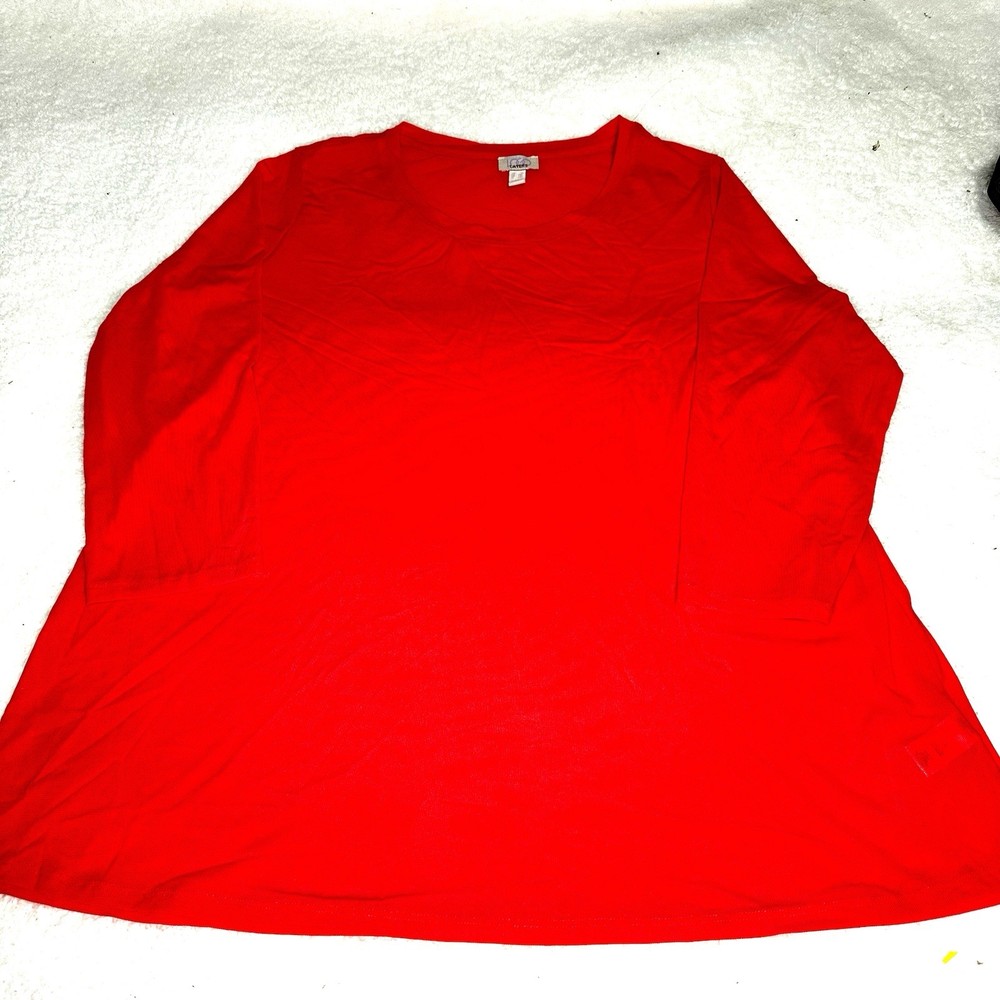 LOGO Layers by Lori Goldstein Mesh Crew Neck Top Coral, Plus Size 1X 3/4 Sleeve