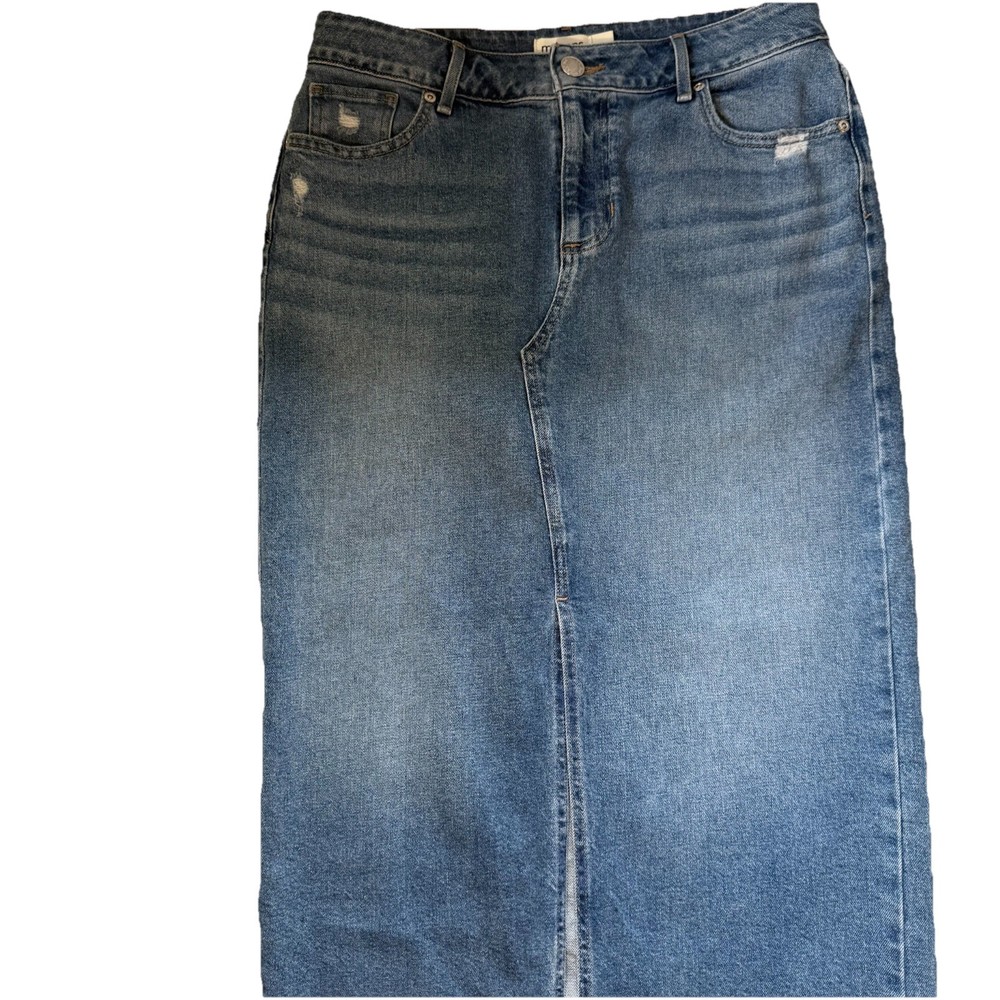 Maurices M Jeans Blue Denim Midi Skirt Size 10 Slit Pockets Button