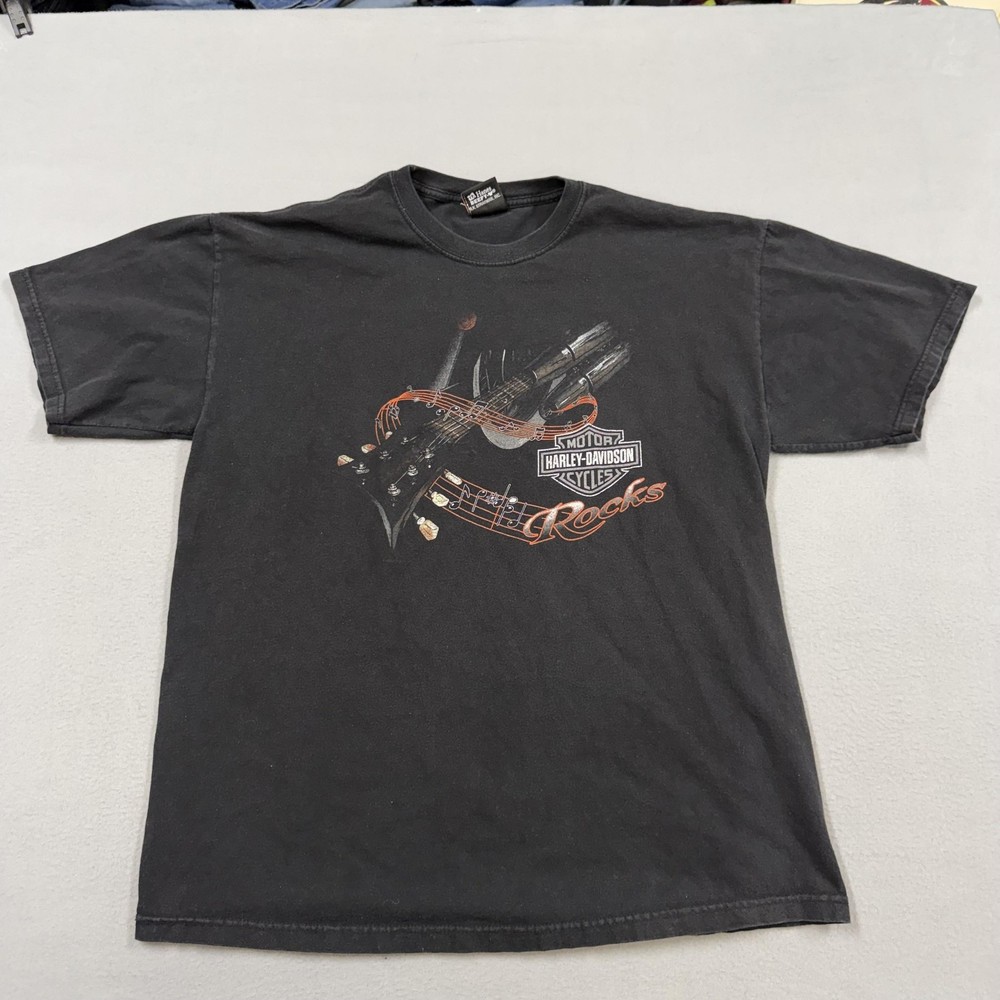 Vintage Harley-Davidson Shirt Mens Large Black Wolverine Rocks Guitar Tee 2002