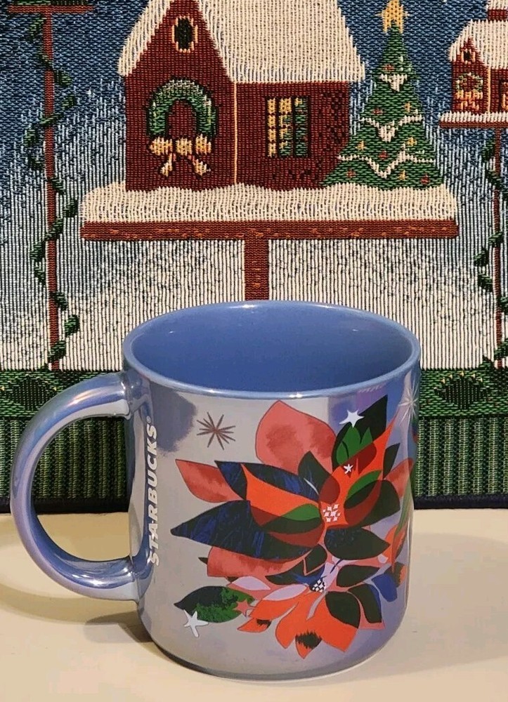 Starbucks 2023 Holiday Irridiscent Purple w/ Poinsettia Ceramic 14 oz Mug