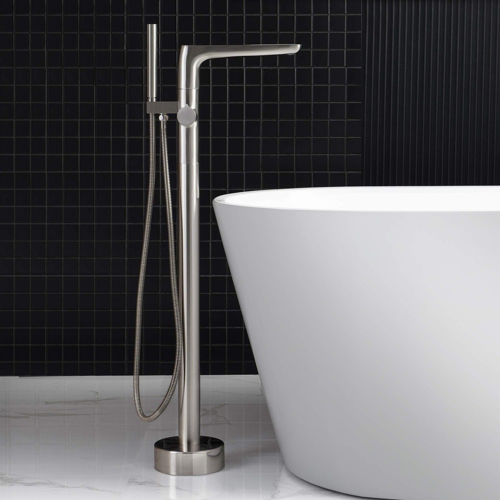 Contemporary Single Handle Floor Mount Freestanding Tub Filler Faucet with Ha...