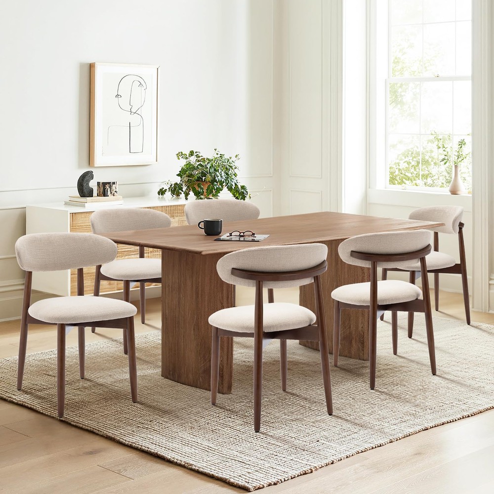 Modern Wooden Dining Chairs Set of 6 with Fabric Upholstery for Dining Room