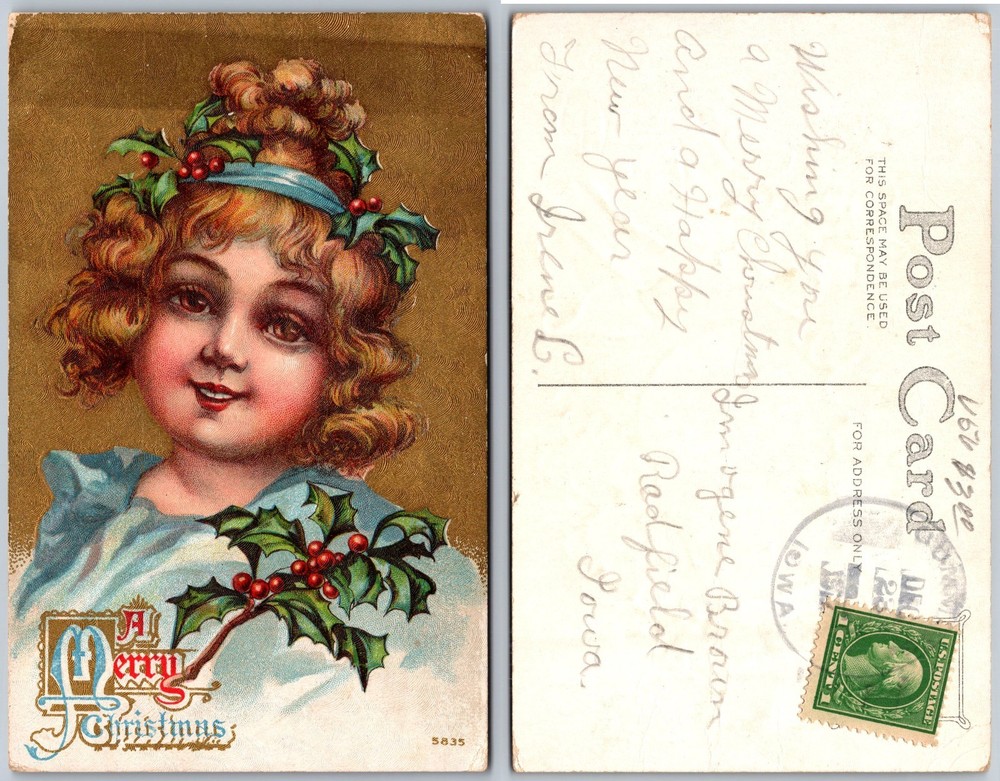 Christmas Girl Holly Postcard
