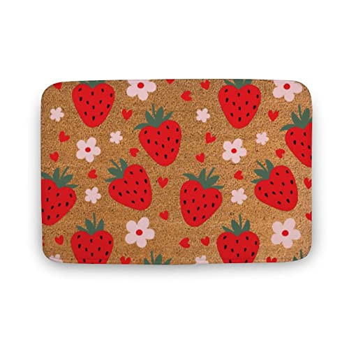 Strawberry Hearts Doormat, Floral Strawberry Spring Summer Welcome Mat,Front