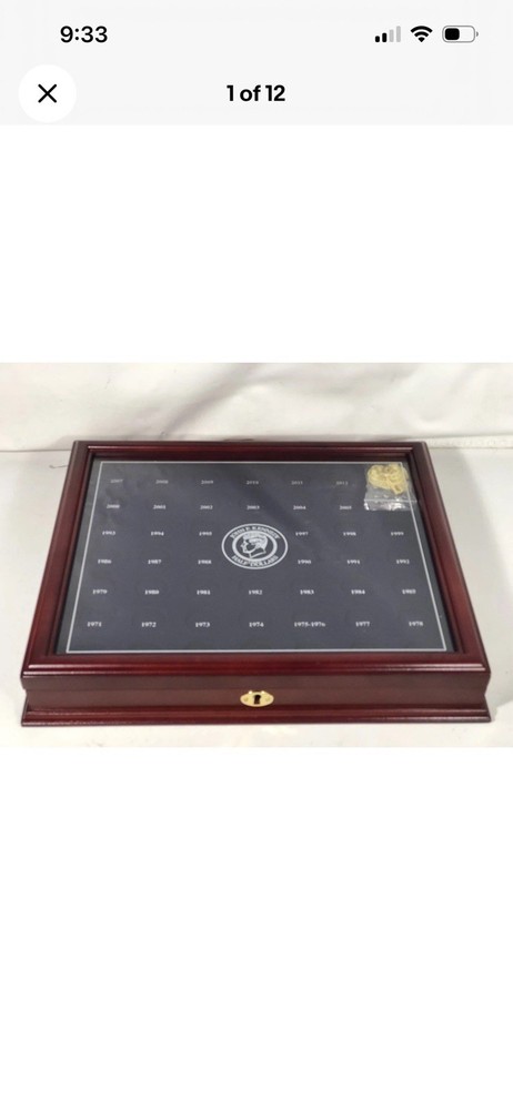 Wooden Coin Display Case for JFK Half Dollars & US State Quarters Glass Top