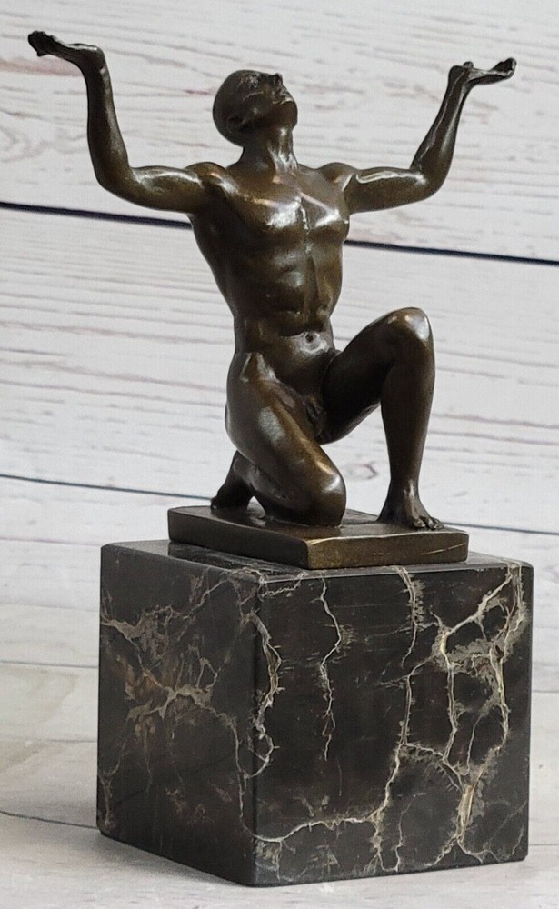Handmade Abstract Male Sitting Sculpture in Copper Bronze Ornamental Decor-image
