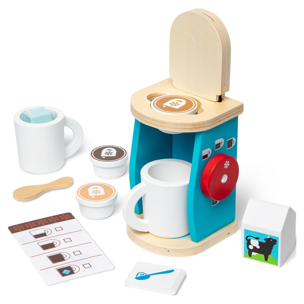 11-Piece Brew and Serve Wooden Coffee Maker Set - Play Kitchen Accessories