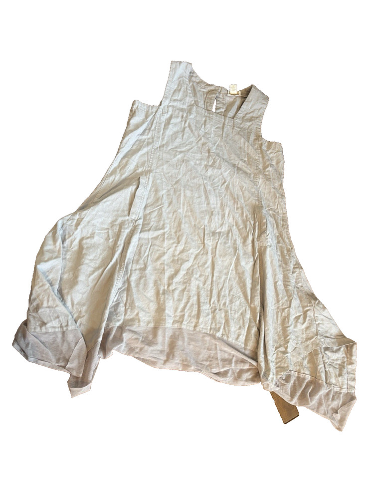 Plus size tan neutral linen / viscose blend midi dress relaxed boho light weight