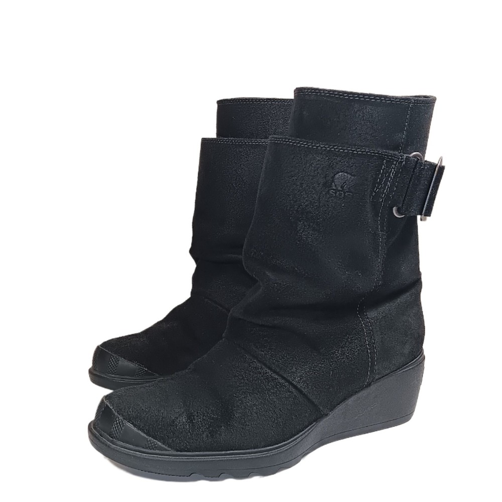 Sorel Womens Toronto Waterproof Black Suede Wedge Boots Size 8.5 Mid-Calf