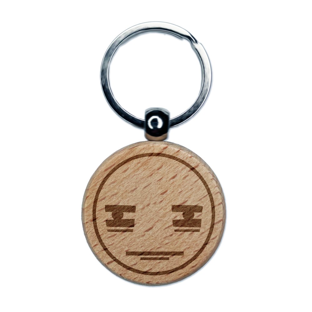 Kawaii Cute Tired Baggy Eyes Face Engraved Wood Round Keychain Tag Charm