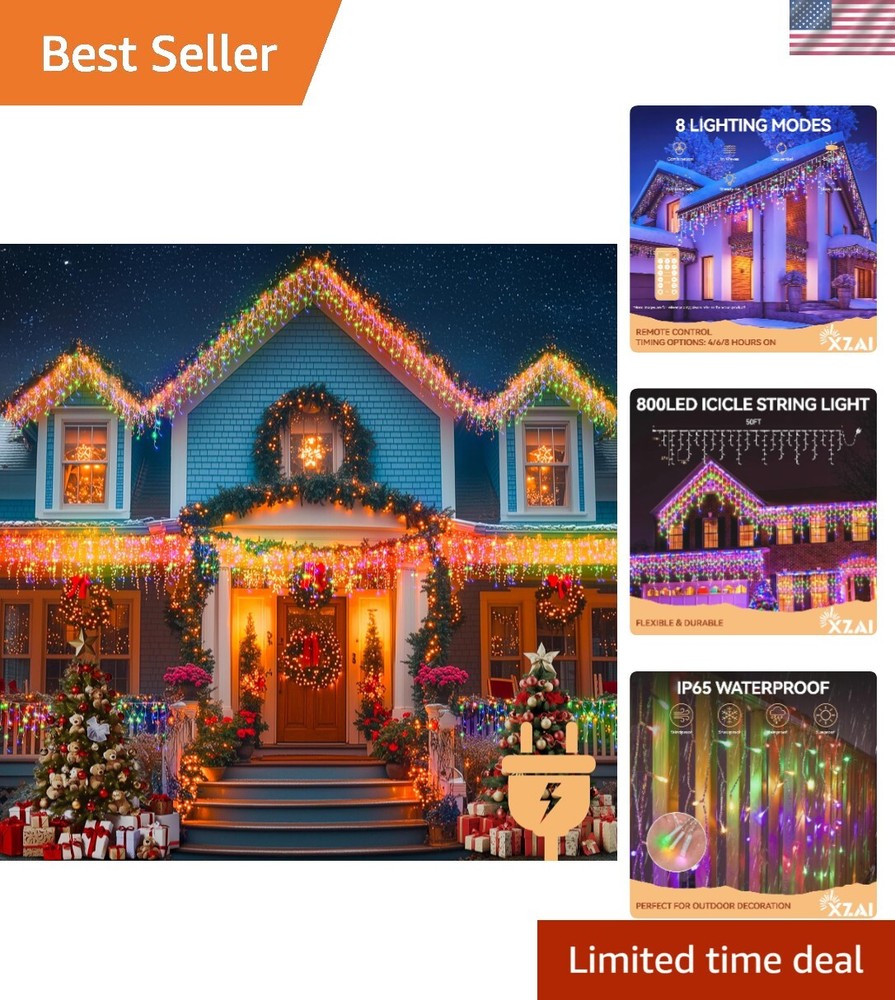 800LED 50FT, Fairy Icicle String Lights, Plug-in, Multi-Color & Cool White, C...