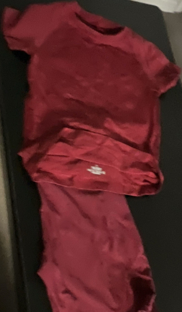 Women’s Red Solid 2-Piece Knit Cotton Set T-Shirt & Pants Size M Regular