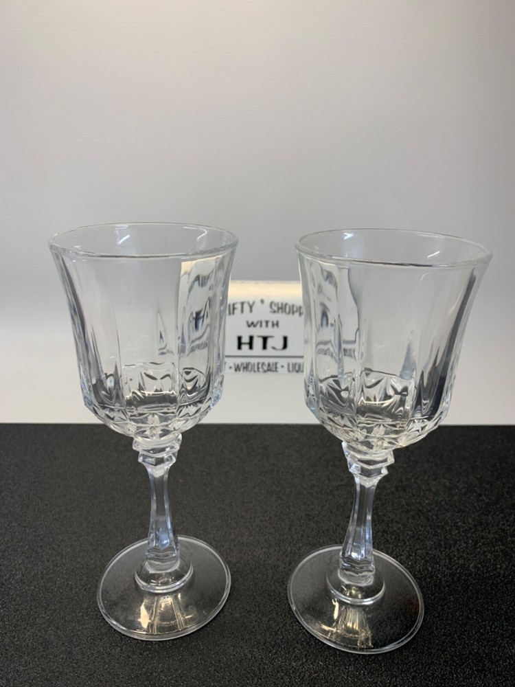 Stemmed Wine Glasses set of 2 “crystal like” diamond cut very thick
