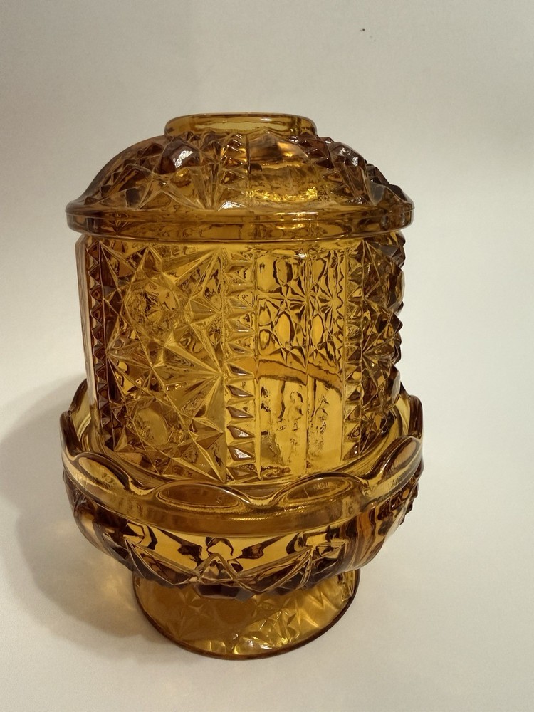 Vintage Amber Indiana Glass Large Golden Stars And Bars Fairy Lamp