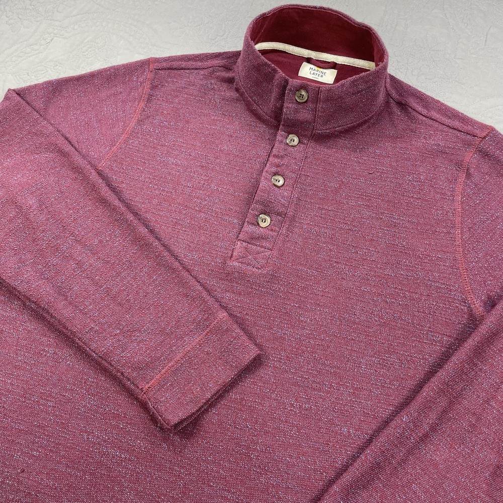 Marine Layer Pullover Sweater Mens Large Shawl Collar Henley Cotton Blend Top