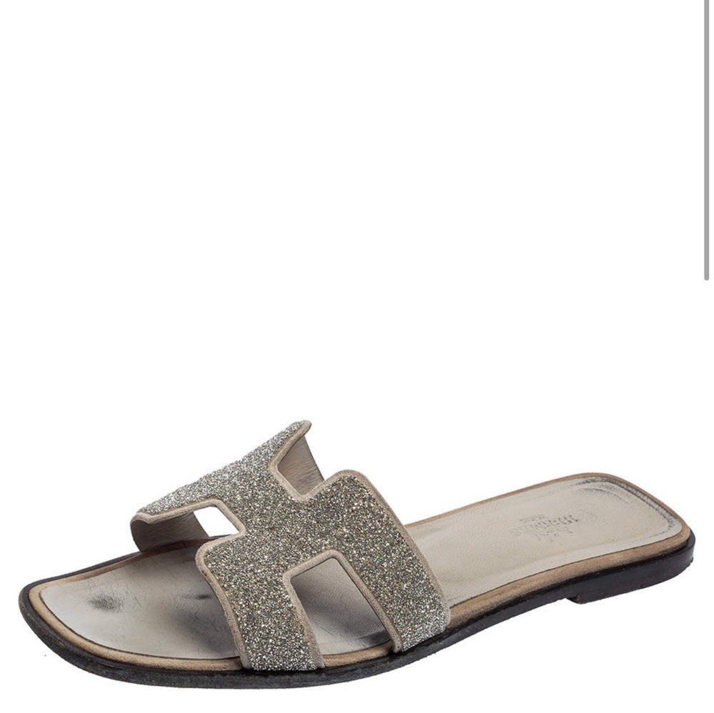 Hermes Oran Womens Sandals Size EU 38.5 Leather Slides