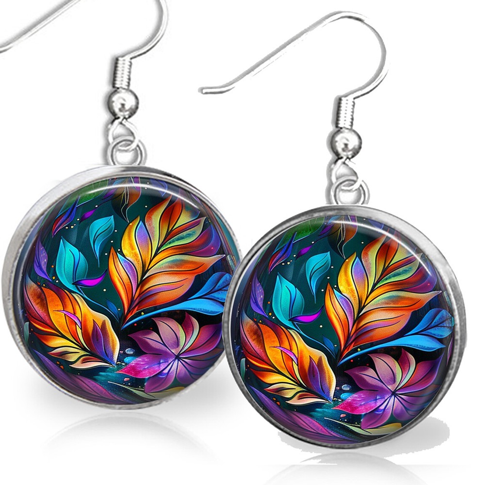 Abstract Art Autumn Leaves Dangle Earrings NO TARNISHING Colorful Fall Leaves-image