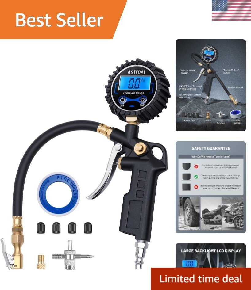 Premium Stainless Steel Inflator Gauge for Accurate Pressure & Safety-image