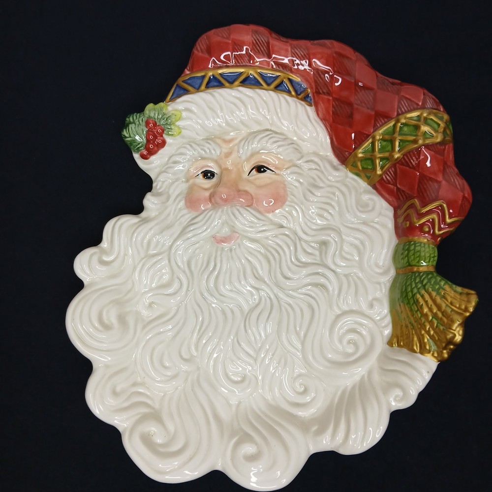 Fitz and Floyd Jolly Ole St. Nick Canape or Cookie Christmas Santa Plate 10.5 In