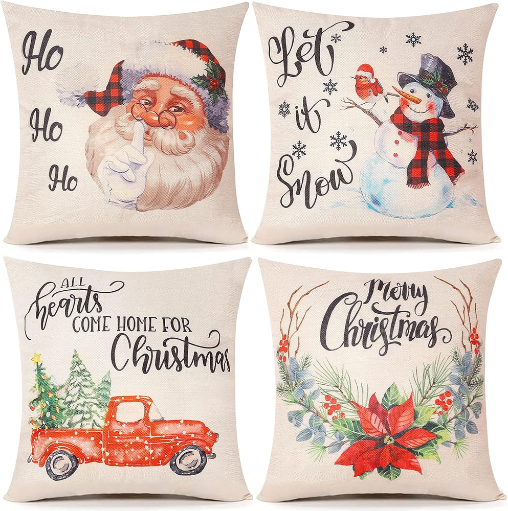 Christmas Pillow Covers 18X18 Set of 4 Farmhouse Christmas Decor Red Black Buffa