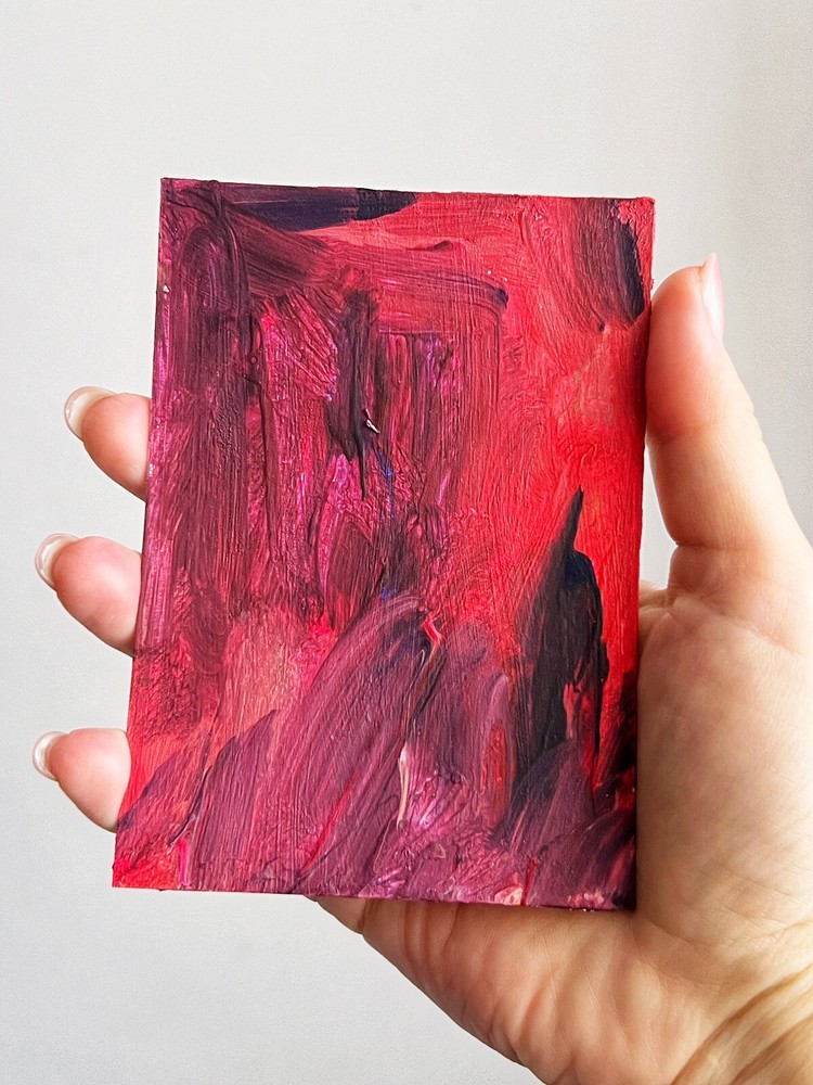 Carmine Red Abstract Art Pink Purple Acrylic Painting Small Artwork Shelf Decor